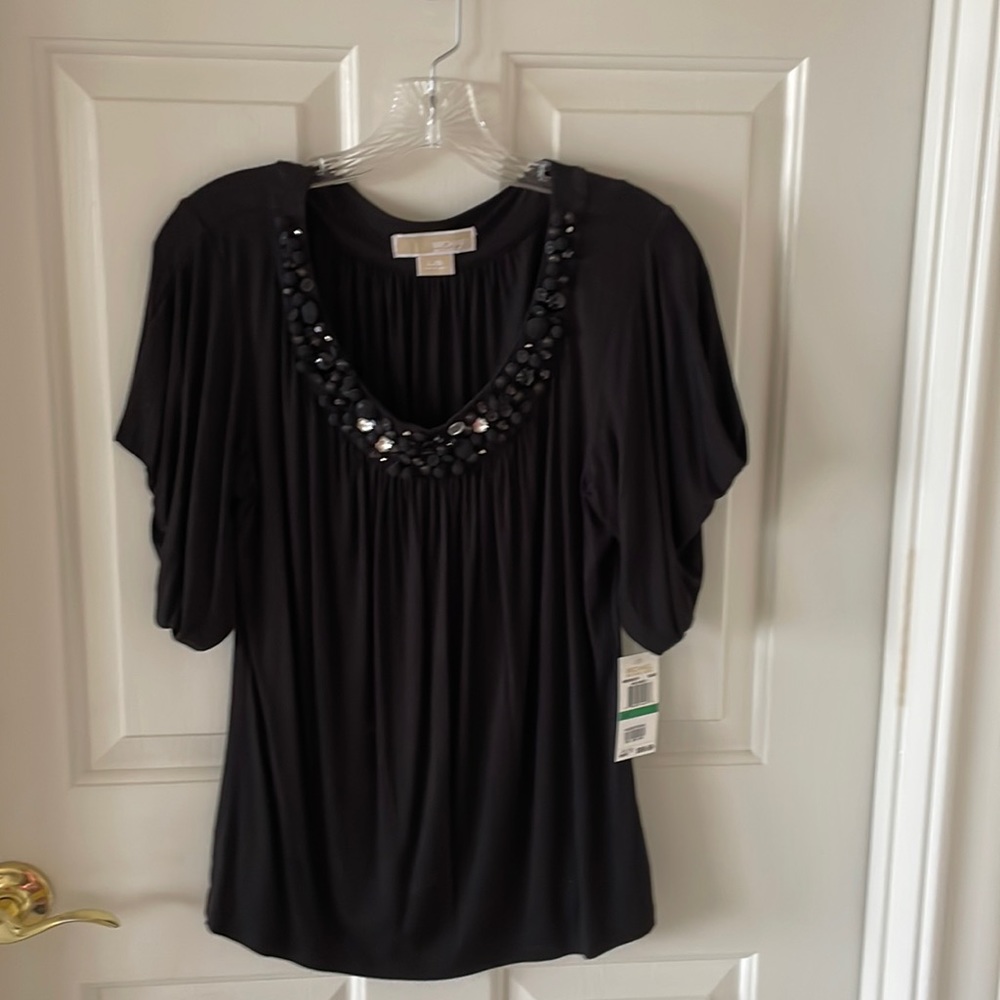 Michael by Michael Kors black embellished v neck top.